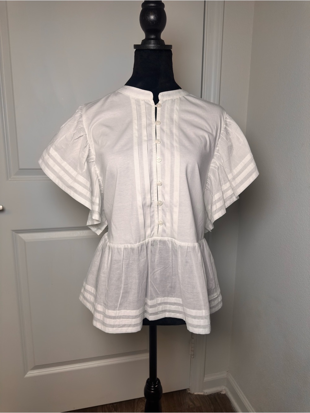 Marc New York White Peplum Button-Front Blouse with Pintuck Detail